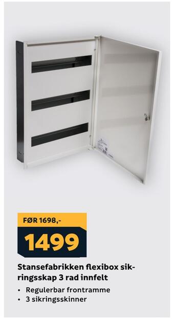 Megaflis Stansefabrikken flexibox sikringsskap 3 rad innfelt tilbud