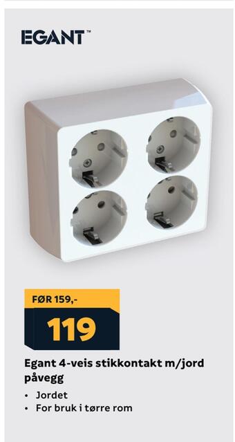 Megaflis Egant 4-veis stikkontakt m/jord påvegg tilbud
