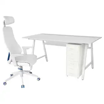 IKEA Utespelare / matchspel gamingbord, stol og skuffeenhet, lys grå/hvit tilbud