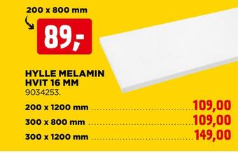 jem & fix Hylle melamin hvit 16 mm tilbud