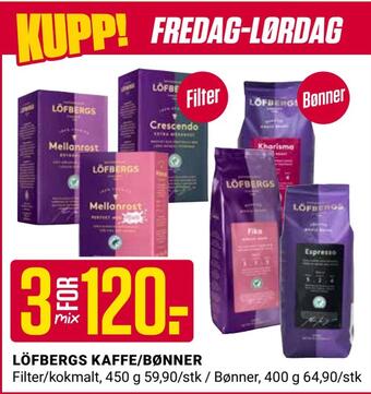 Europris Löfbergs kaffe/bønner tilbud