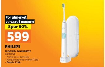 POWER PHILIPS ELEKTRISK TANNBØRSTE HX680728 tilbud