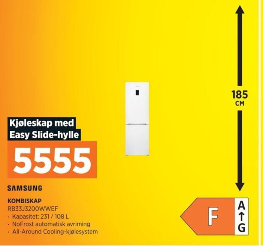 POWER SAMSUNG KOMBISKAP RB33J3200WWEF tilbud