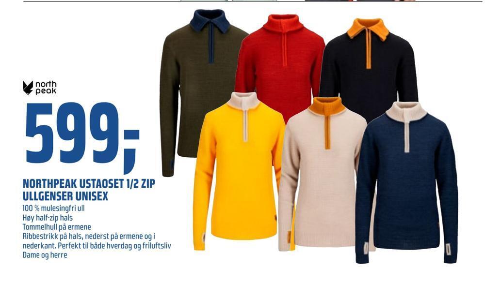 Coop Obs Northpeak ustaoset 1/2 zip ullgenser unisex tilbud