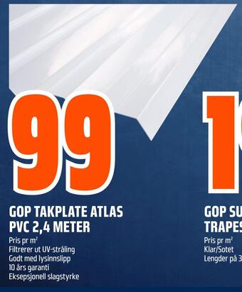 Obs Bygg Gop takplate atlas pvc 2,4 meter tilbud