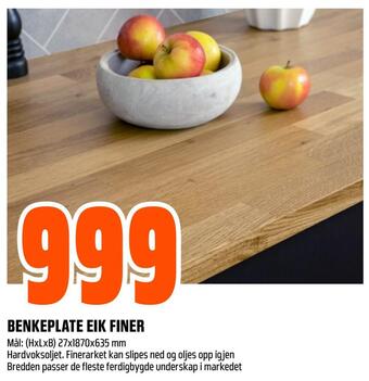 Obs Bygg Benkeplate eik finer tilbud