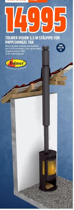 Obs Bygg Tolmer vision 3,5 m stålpipe for papp/shingel tak tilbud