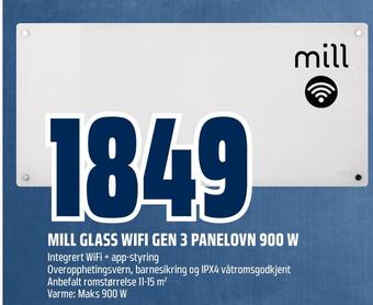 Obs Bygg Mill glass wifi gen 3 panelovn 900 w tilbud