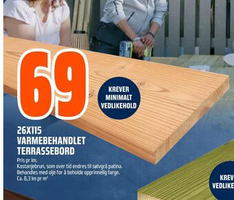 Obs Bygg 26x115 varmebehandlet terrassebord tilbud