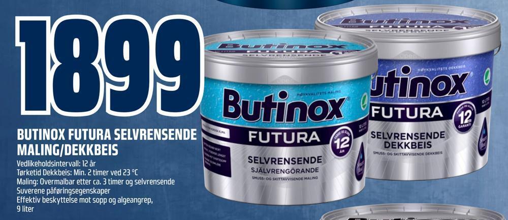 Obs Bygg Butinox futura selvrensende maling/dekkbeis tilbud