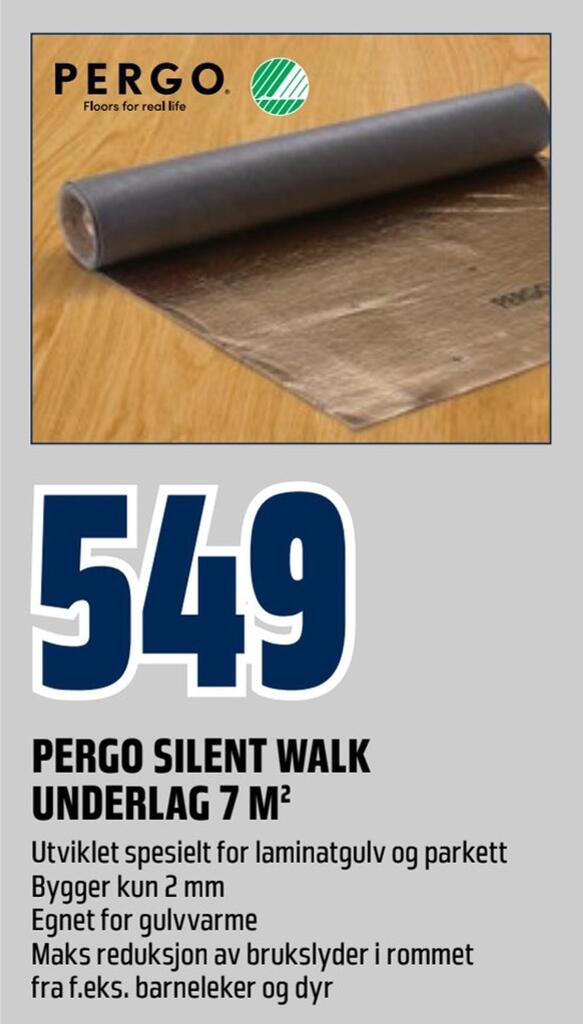 Obs Bygg Pergo silent walk underlag 7 m2 tilbud