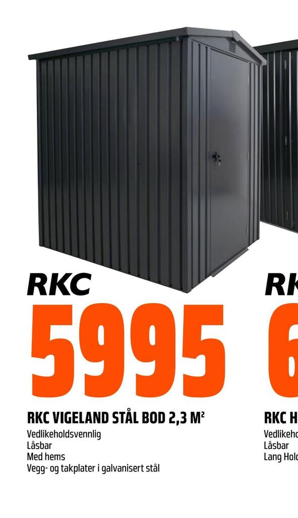 Obs Bygg Rkc vigeland stål bod 2,3 m2 tilbud