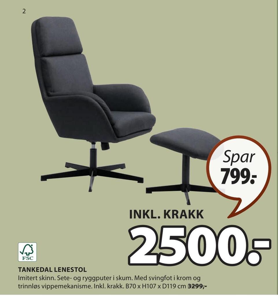 JYSK Tankedal lenestol tilbud