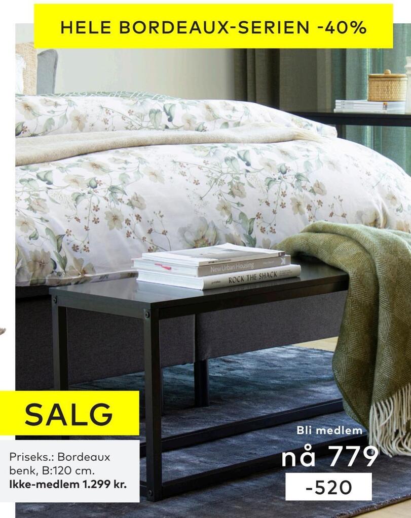 Skeidar Bordeaux benk, b:120 cm tilbud
