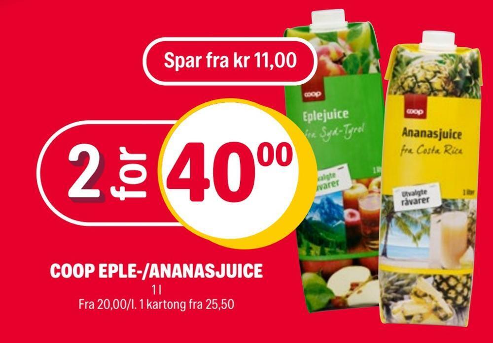 Coop Extra Coop eple-/ananasjuice tilbud