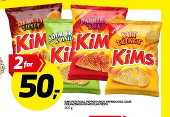 Bunnpris Kims potetgull pepper punch, paprika kick, sour cream/onion og mexican fiesta tilbud