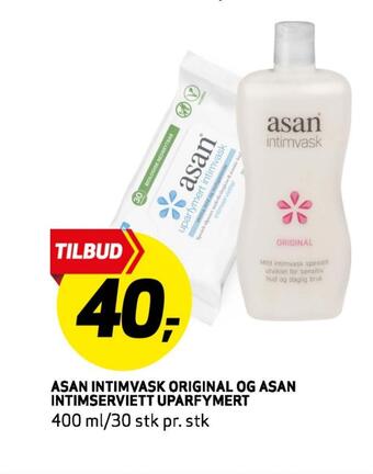 Bunnpris Asan intimvask original og asan intimserviett uparfymert tilbud