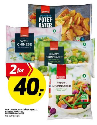 Bunnpris Wok chinese, potetbåter m/skall express,steke-og bukettgrønnsaker tilbud