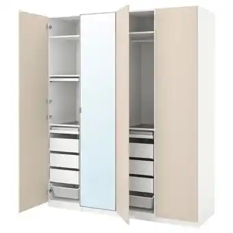 IKEA Pax / reinsvoll/åheim garderobekombinasjon, hvit/gråbeige speil, 200x60x236 cm tilbud