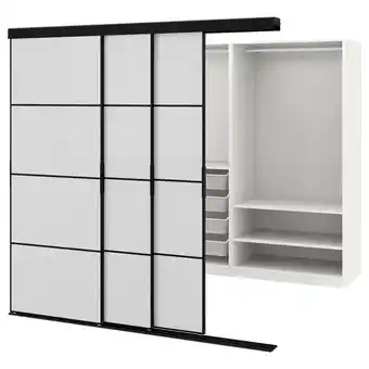 IKEA Skytta / pax walk-in garderobe med skyvedører, svart/hokksund høyglanset lys grå, 226x160x205 cm tilbud