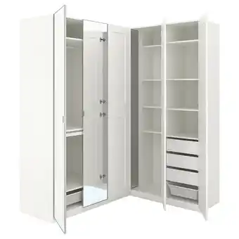 IKEA Pax / grimo/åheim garderobeskap, hjørneløsning, hvit/hvit speil, 210/160x236 cm tilbud