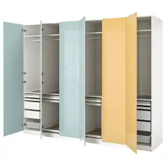 IKEA Pax / fardal garderobekombinasjon, høyglans lys gråblå/høyglans gul, 300x60x236 cm tilbud