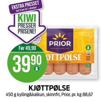 Kiwi Prior kjøttpølser tilbud