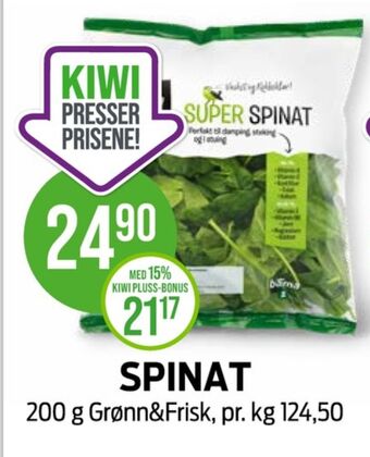 Kiwi Grønn og frisk spinat tilbud