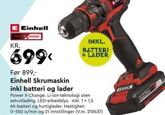 Mekk Einhell Skrumaskin inkl batteri og lader tilbud
