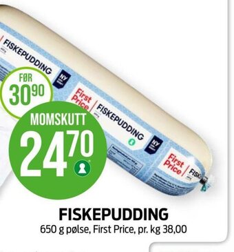 Kiwi FISKEPUDDING 650 g pølse, First Price tilbud