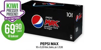 Kiwi PEPSI MAX 10 x 0,33 liter tilbud