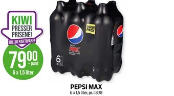 Kiwi PEPSI MAX 6 x 1,5 liter tilbud