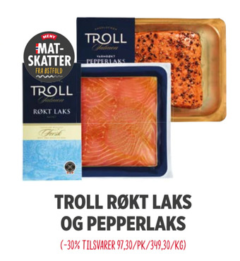 Meny Troll røkt laks og pepperlaks tilbud