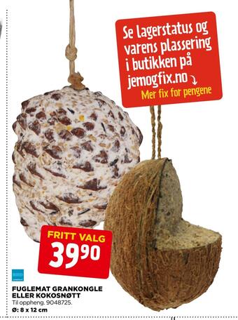 jem & fix Fuglemat grankongle eller kokosnøtt tilbud