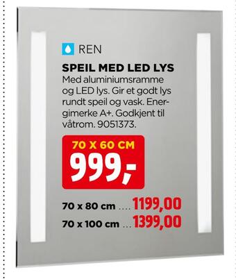 jem & fix Speil med led lys tilbud