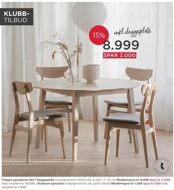 Møbelringen Filippa spisebord inkl 1 illeggsplate tilbud