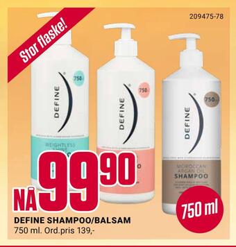Europris Define shampoo/balsam tilbud