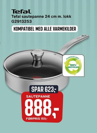 Skousen Tefal sautepanne 24 cm m. lokk g2913253 tilbud