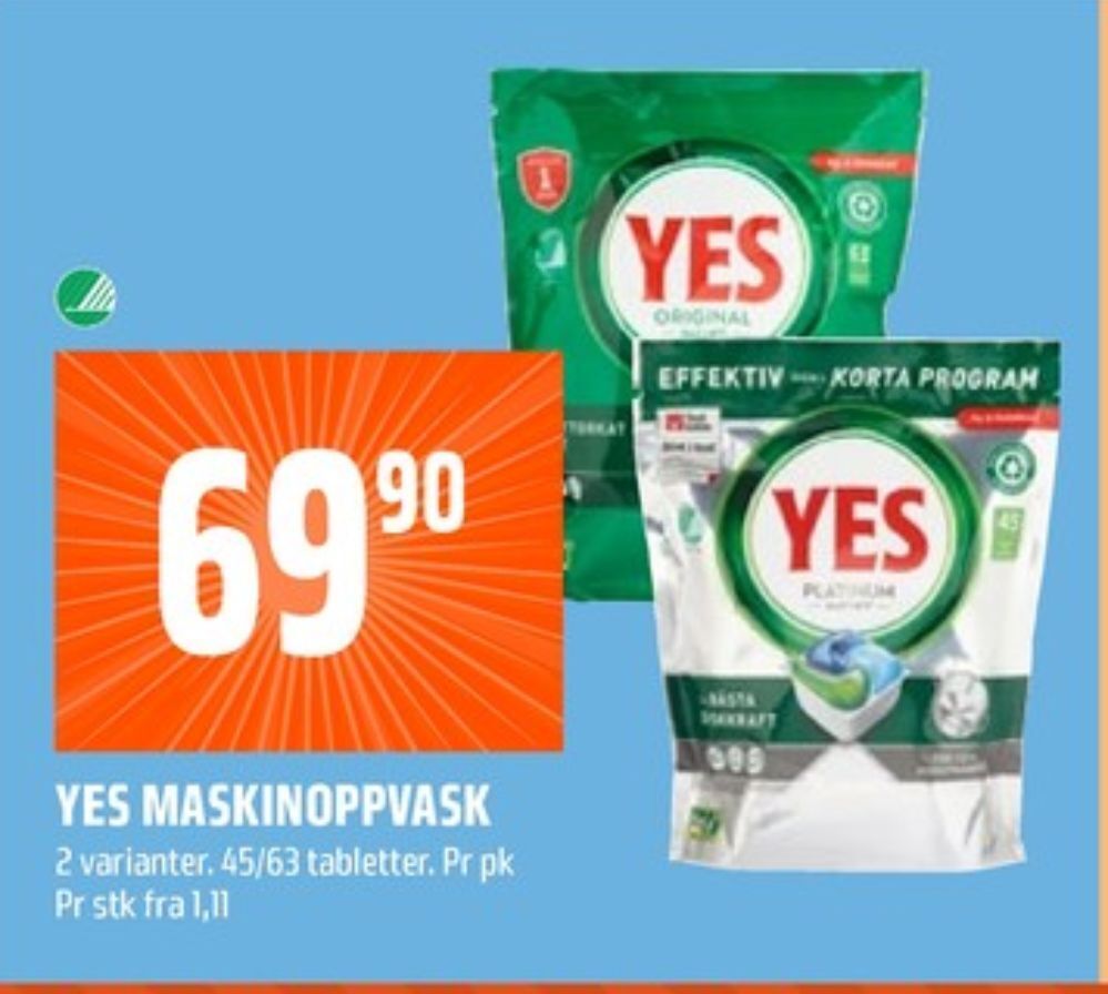Coop Obs Yes maskinoppvask - tabs tilbud