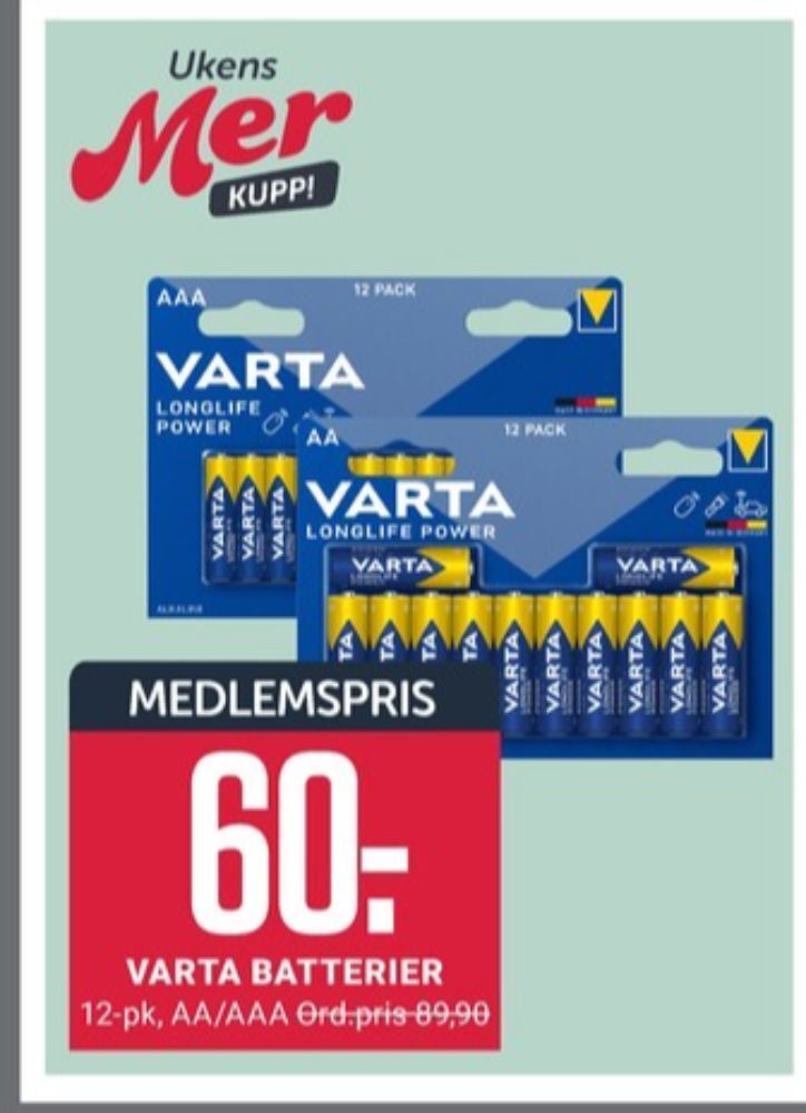 Europris Varta batterier tilbud
