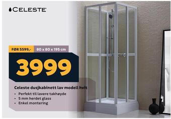 Megaflis Celeste dusjkabinett lav modell hvit tilbud