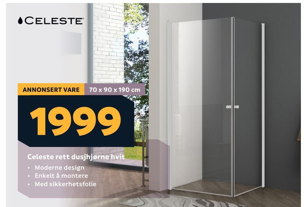 Megaflis Celeste rett dusjhjørne hvit tilbud