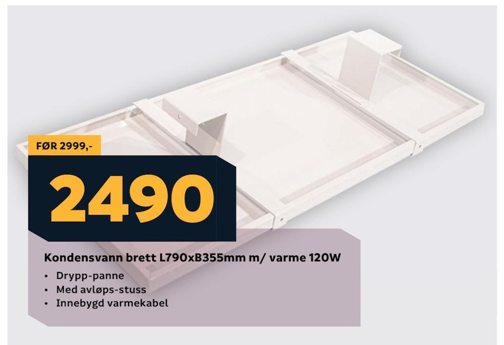 Megaflis Kondensvann brett l790xb355mm m/ varme 120w tilbud