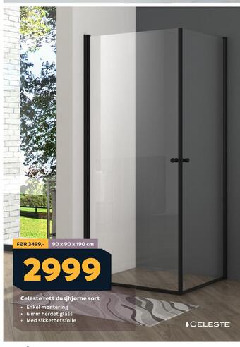 Megaflis Celeste rett dusjhjørne sort tilbud