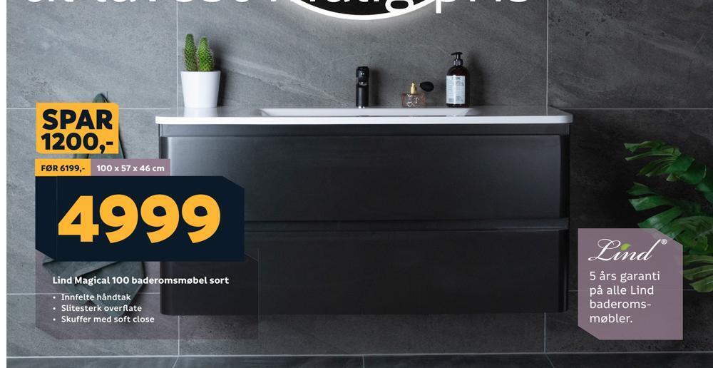 Megaflis Lind magical 100 baderomsmøbel sort tilbud