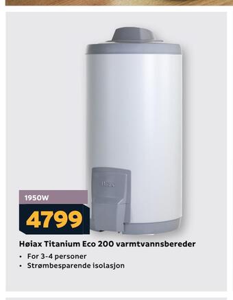 Megaflis Høiax titanium eco 200 varmtvannsbereder tilbud