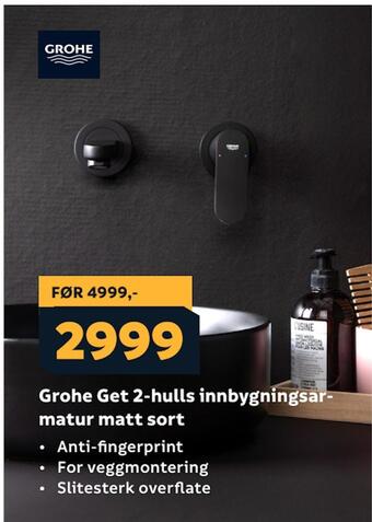 Megaflis Grohe get 2-hulls innbygningsarmatur matt sort tilbud