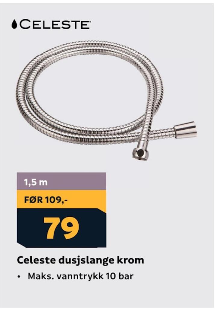 Megaflis Celeste dusjslange krom tilbud