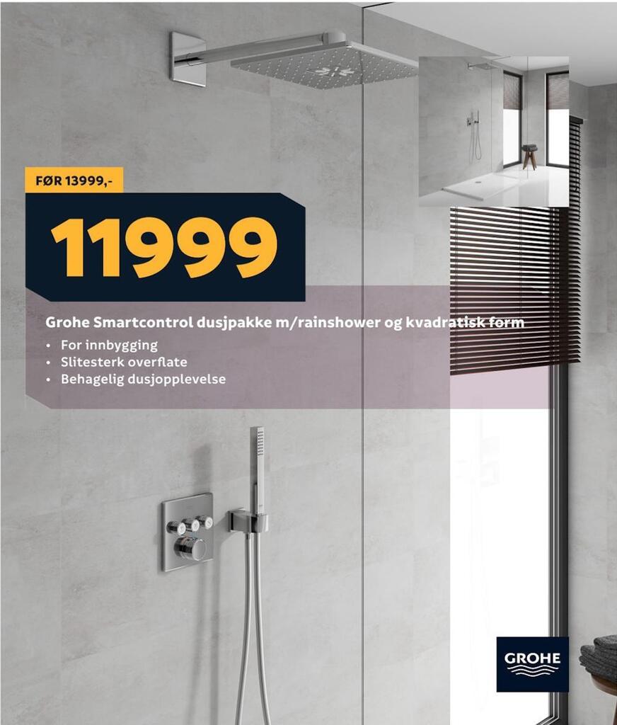 Megaflis Grohe smartcontrol dusjpakke m/rainshower og kvadratisk form tilbud