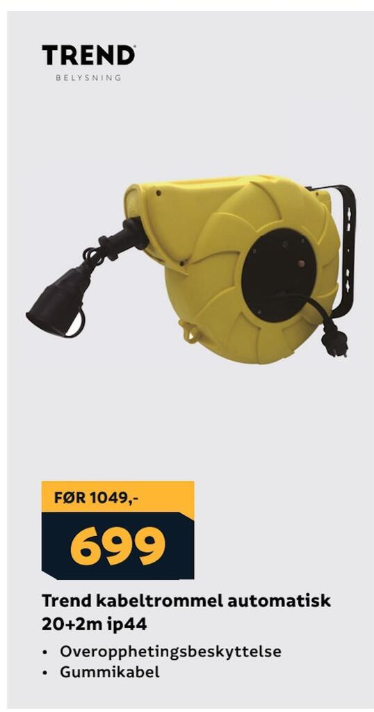 Megaflis Trend kabeltrommel automatisk 20+2m ip44 tilbud
